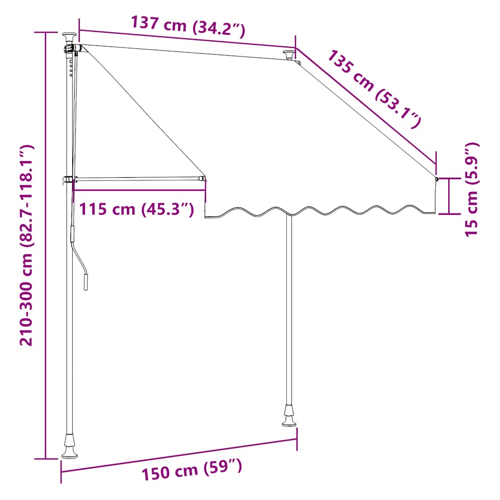 Toldo retrátil manual com LED 150 cm antracite
