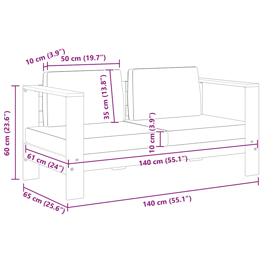Sofá de jardim c/ almofadão 140 cm acácia maciça branco creme