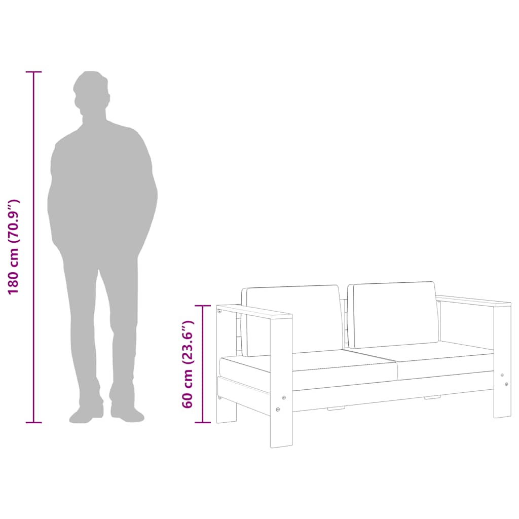 Banco jardim c/ almofadões 140cm madeira acácia maciça cinzento