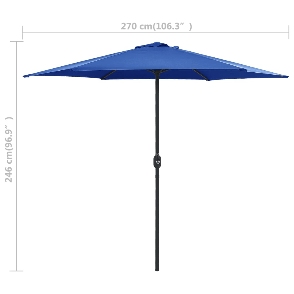 Guarda-sol de jardim com poste alumínio 270x246 cm azul-ciano