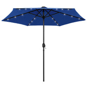 Guarda-sol jardim c/ luzes LED/poste alumínio 270 cm azul-ciano