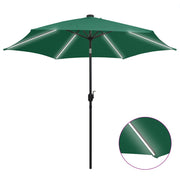 Guarda-sol de jardim c/ luzes LED e poste alumínio 300 cm verde