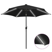 Guarda-sol de jardim c/ luzes LED/poste alumínio 300 cm preto