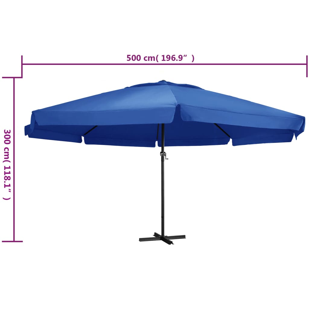 Guarda-sol de jardim com poste alumínio 500 cm azul-ciano