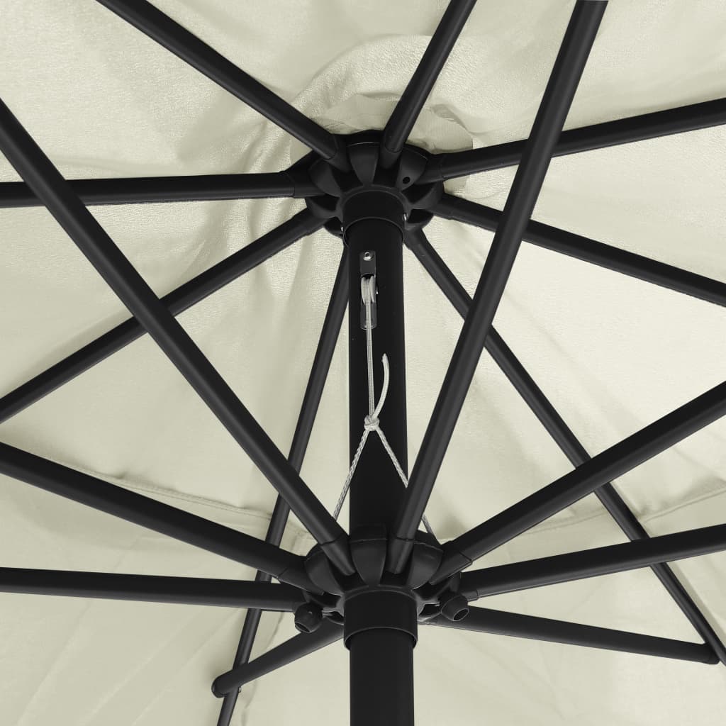 Guarda-sol de jardim com poste de metal 390 cm branco areia