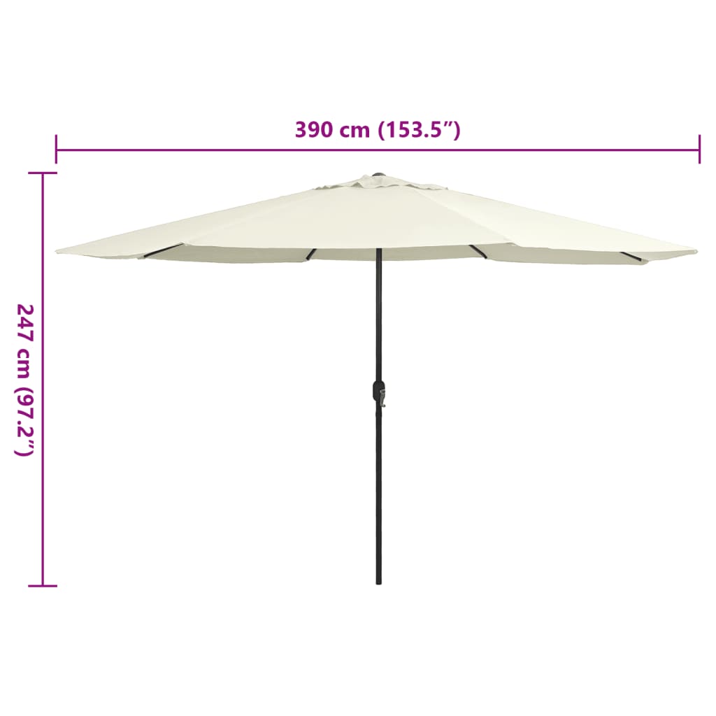 Guarda-sol de jardim com poste de metal 390 cm branco areia