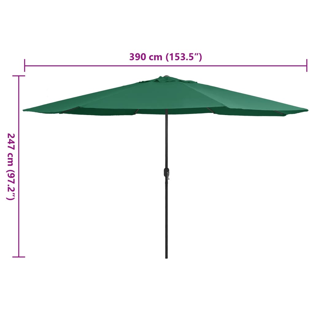 Guarda-sol de jardim com poste de metal 390 cm verde