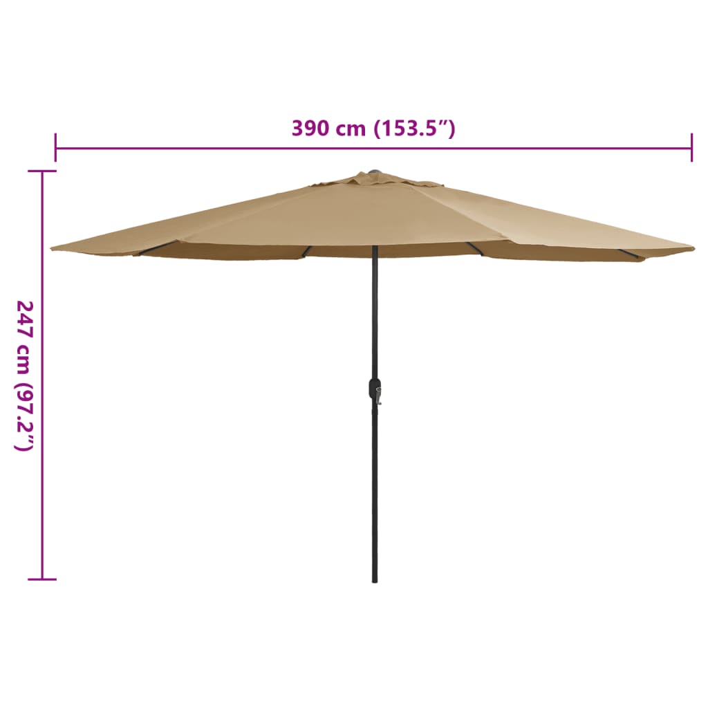 Guarda-sol de jardim c/ poste metal 390 cm cinzento-acastanhado