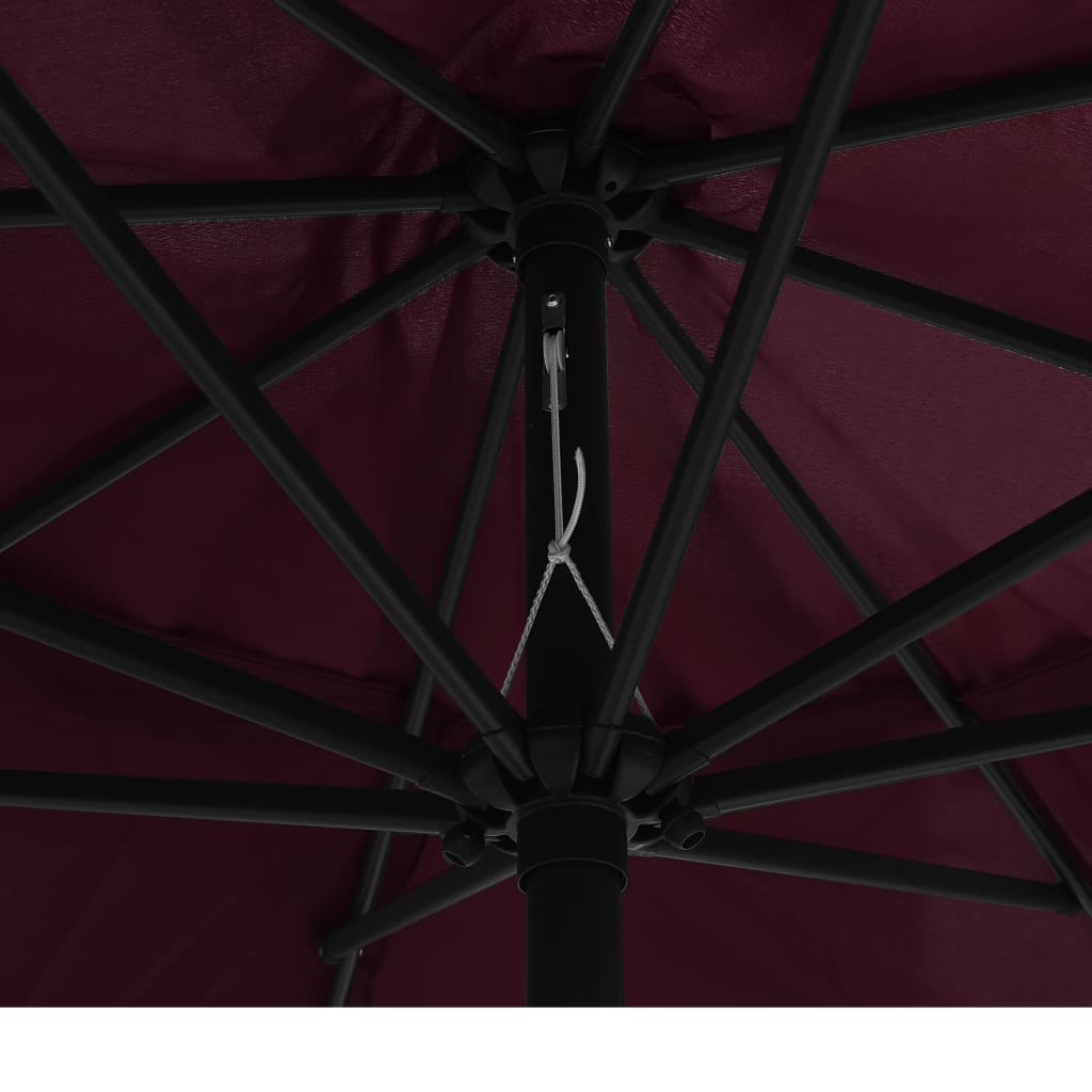 Guarda-sol de jardim com poste de metal 390 cm bordô
