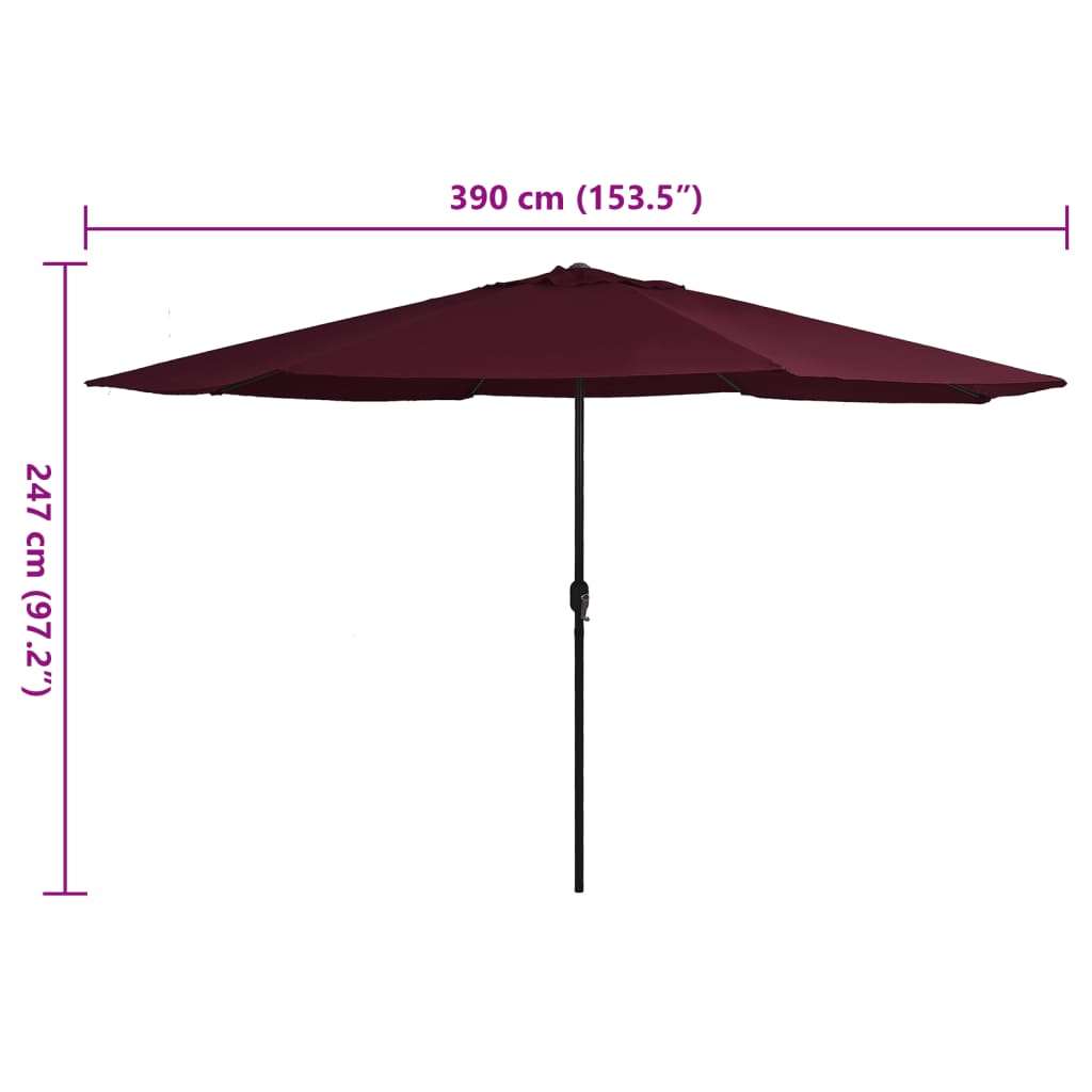 Guarda-sol de jardim com poste de metal 390 cm bordô
