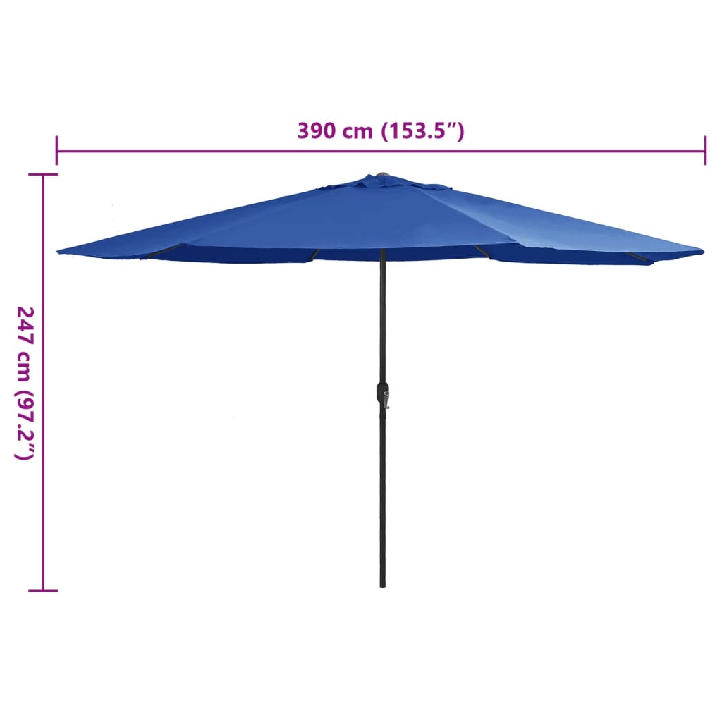 Guarda-sol de jardim com poste de metal 390 cm azul-ciano