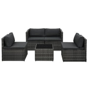 5 pcs conjunto lounge de jardim c/ almofadões vime PE cinzento