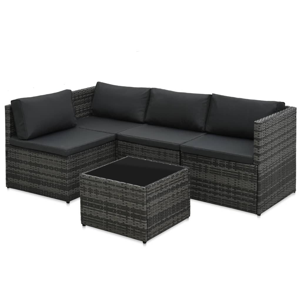 5 pcs conjunto lounge de jardim c/ almofadões vime PE cinzento