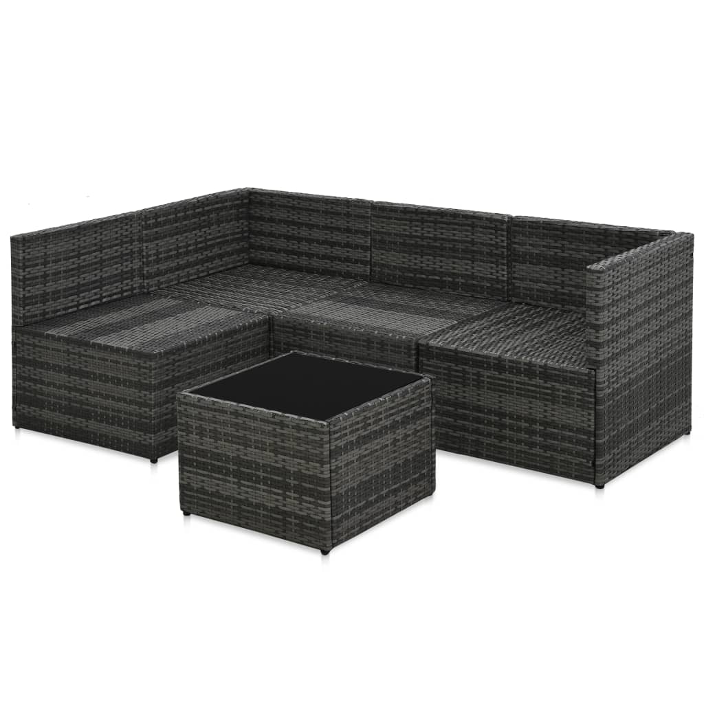 5 pcs conjunto lounge de jardim c/ almofadões vime PE cinzento