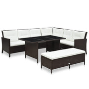 3 pcs conjunto lounge jardim c/ almofadões vime PE castanho