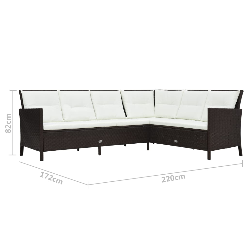 3 pcs conjunto lounge jardim c/ almofadões vime PE castanho