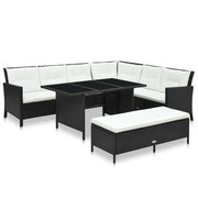 3 pcs conjunto lounge de jardim c/ almofadões vime PE preto