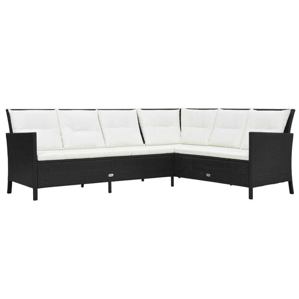 3 pcs conjunto lounge de jardim c/ almofadões vime PE preto