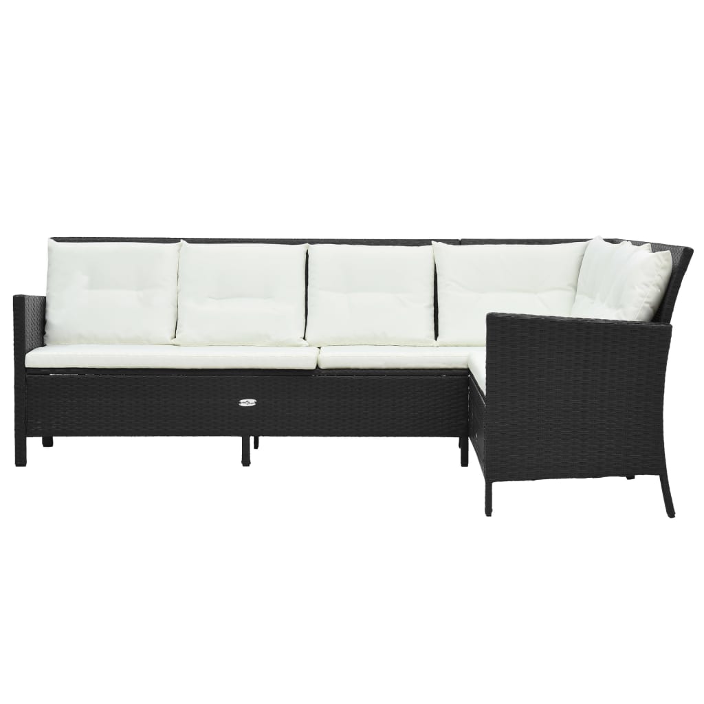 3 pcs conjunto lounge de jardim c/ almofadões vime PE preto