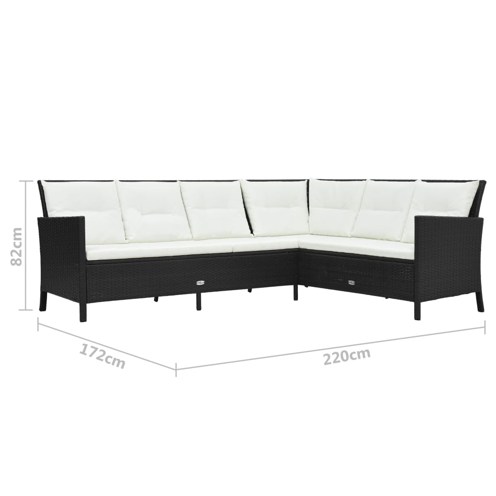 3 pcs conjunto lounge de jardim c/ almofadões vime PE preto