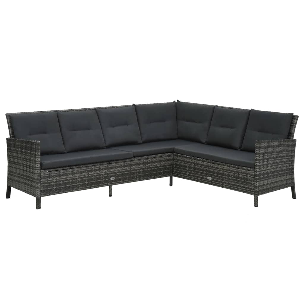 3 pcs conjunto lounge de jardim c/ almofadões vime PE cinzento