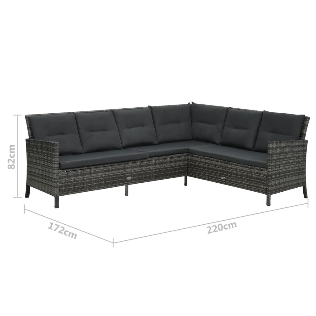 3 pcs conjunto lounge de jardim c/ almofadões vime PE cinzento