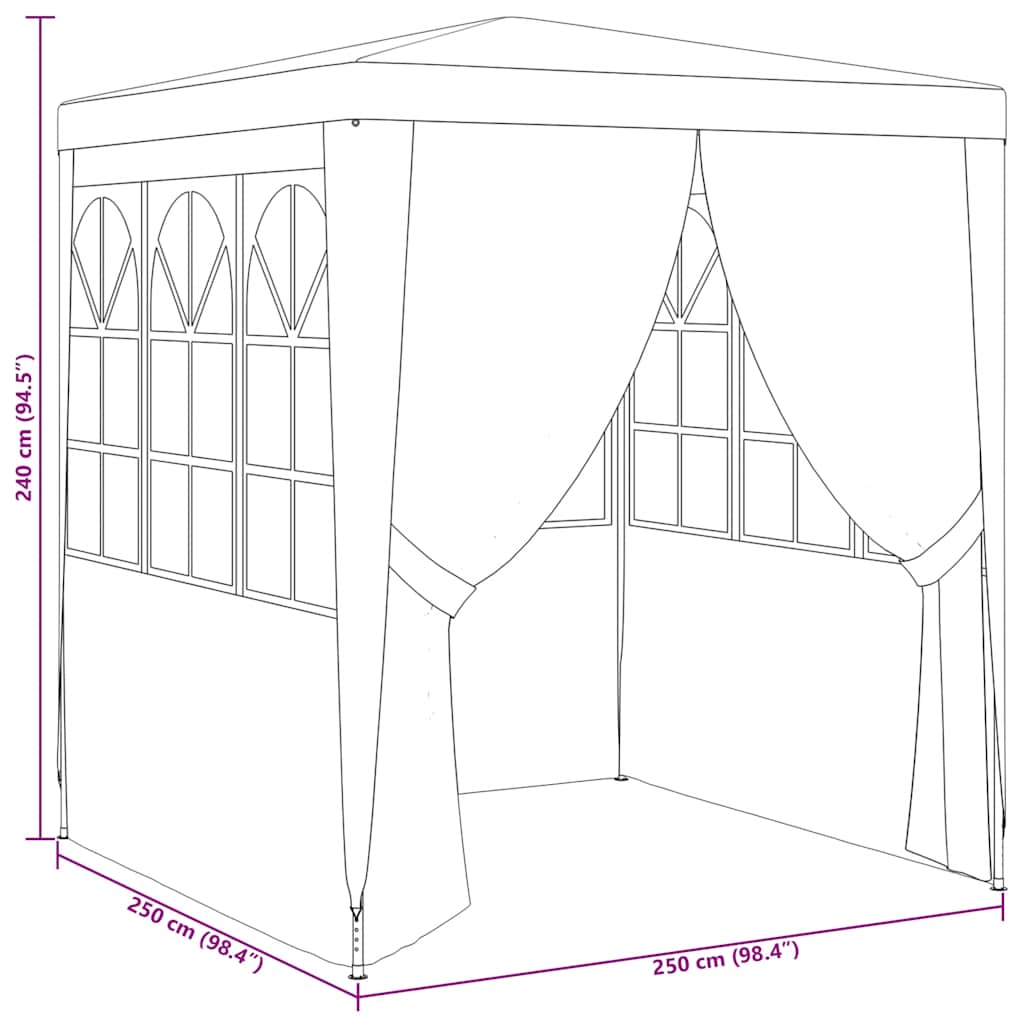 Tenda festas profiss. c/ paredes laterais 2,5x2,5m 90g/m² verde