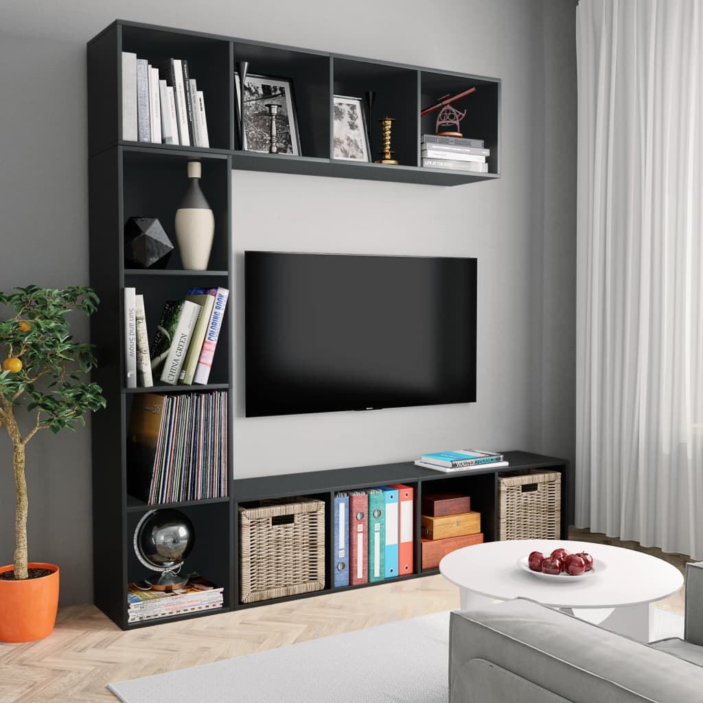 3 pcs conjunto armário TV/estante 180x30x180cm cinzento cimento