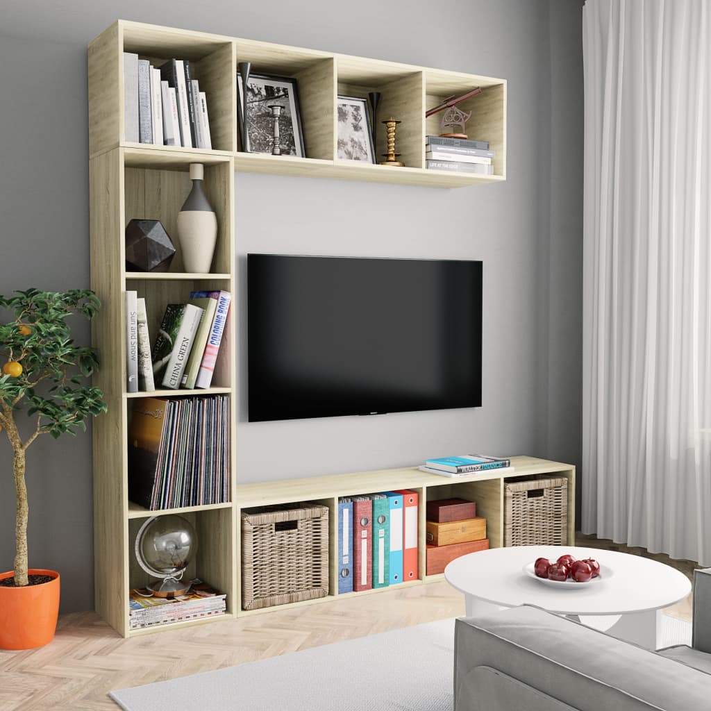 3 pcs conjunto armário TV/estante 180x30x180cm cinzento cimento