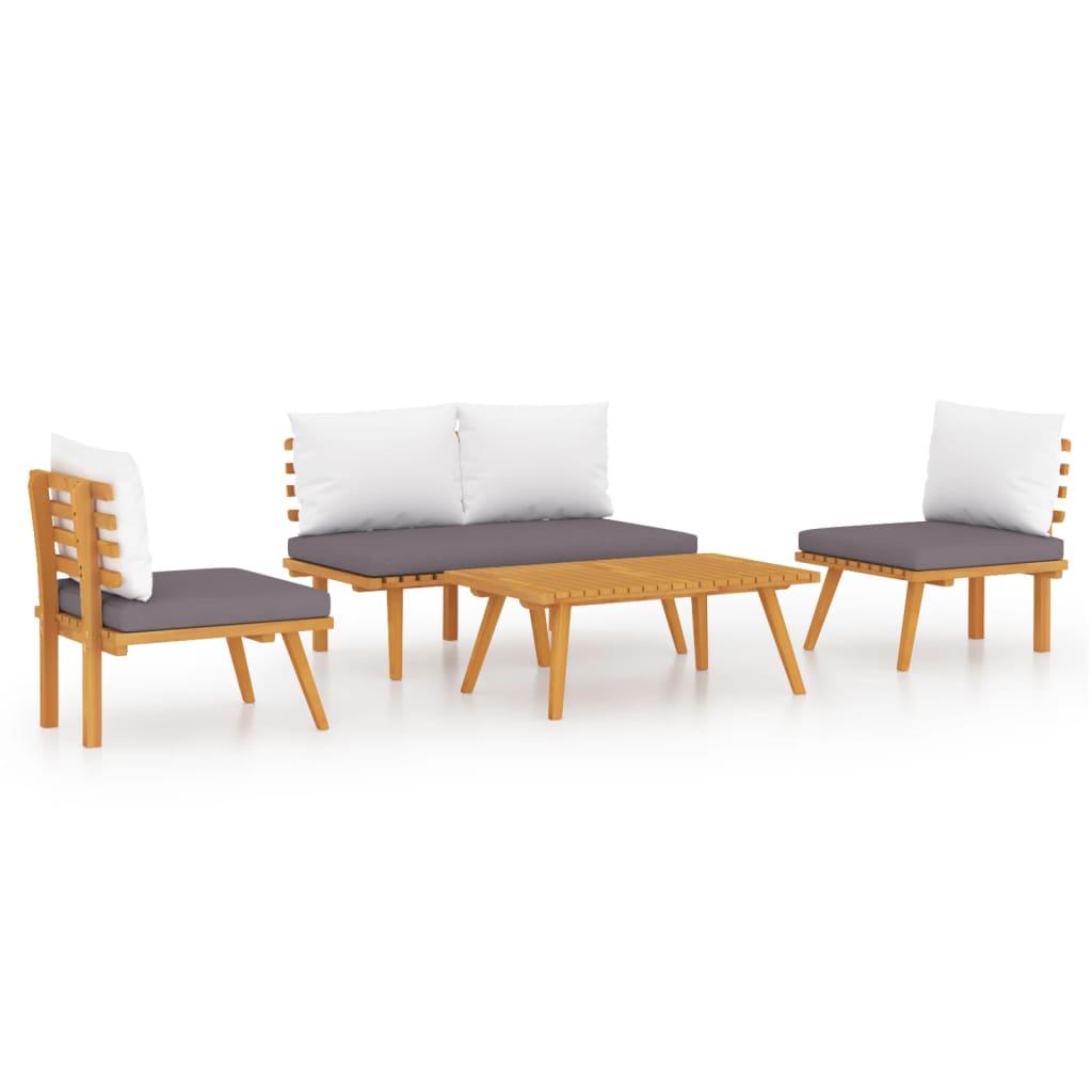 4 pcs conj. lounge jardim c/ almofadões madeira acácia maciça