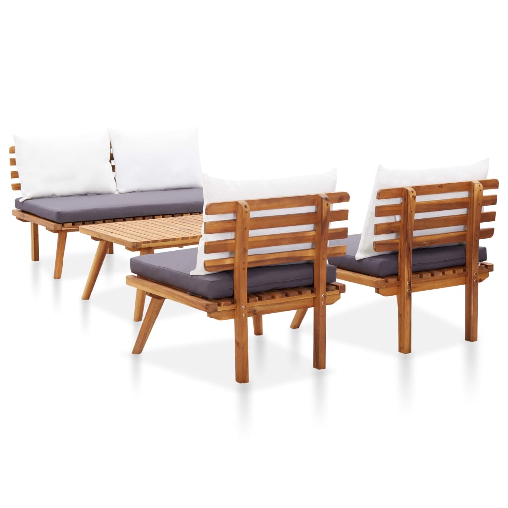 4 pcs conj. lounge jardim c/ almofadões madeira acácia maciça