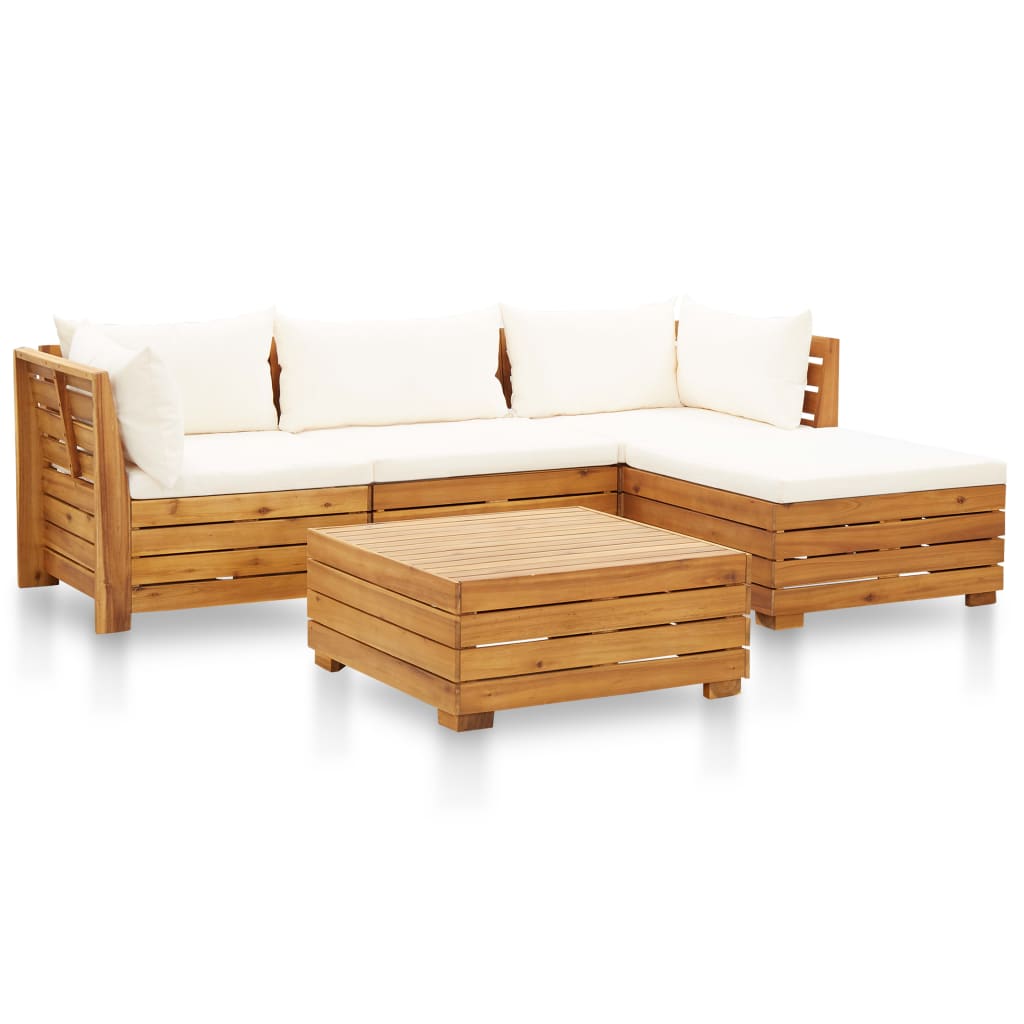 5 pcs conjunto lounge jardim c/ almofadões acácia branco nata
