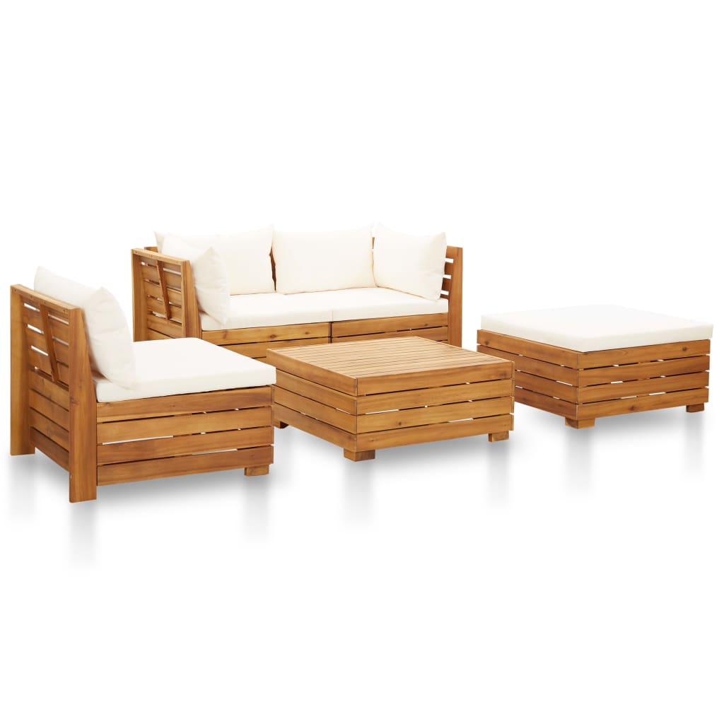5 pcs conjunto lounge jardim c/ almofadões acácia branco nata