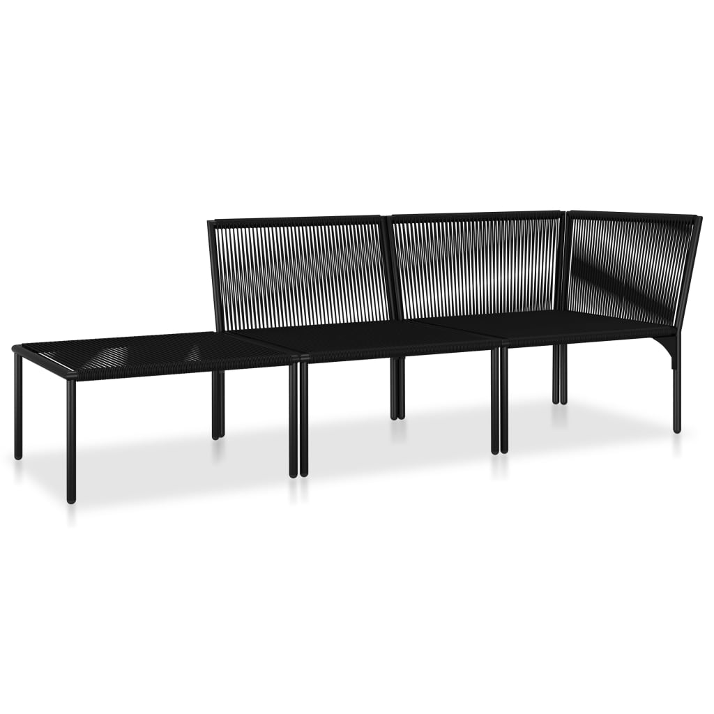 3 pcs conjunto lounge de jardim c/ almofadões PVC preto