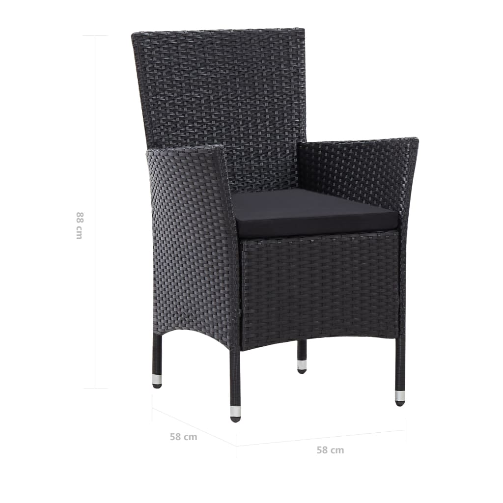 7 pcs conjunto de jantar para exterior vime PE preto