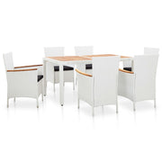 7 pcs conjunto de jantar para exterior vime PE branco