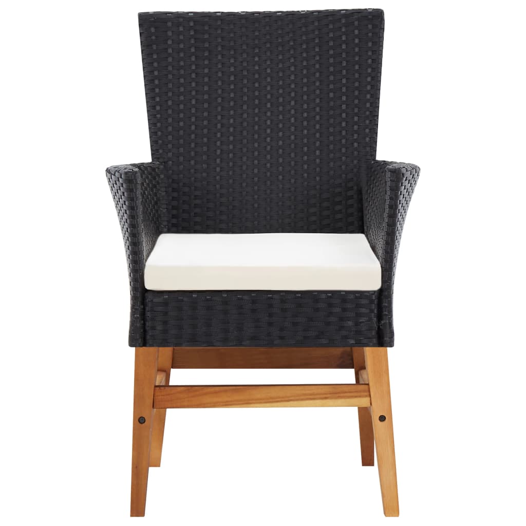 7 pcs conjunto jantar exterior vime PE e madeira acácia preto