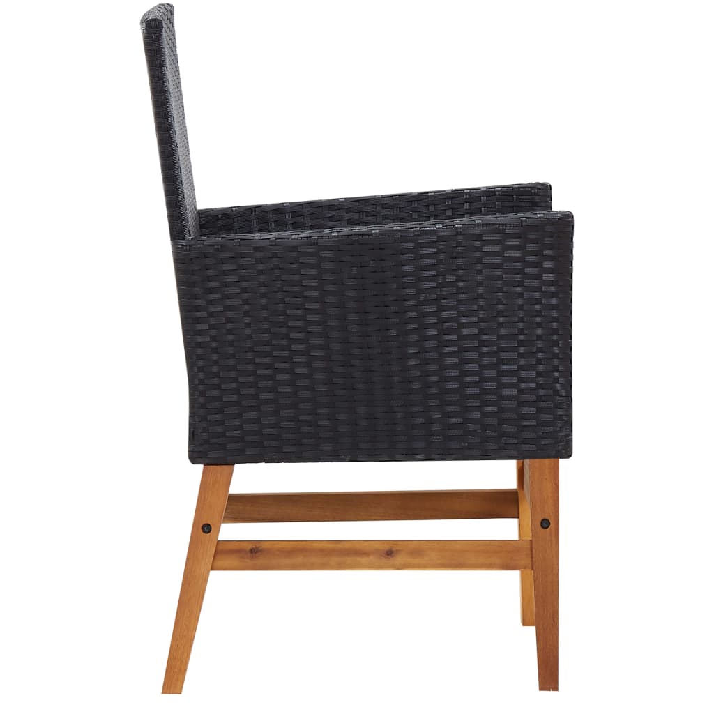 7 pcs conjunto jantar exterior vime PE e madeira acácia preto