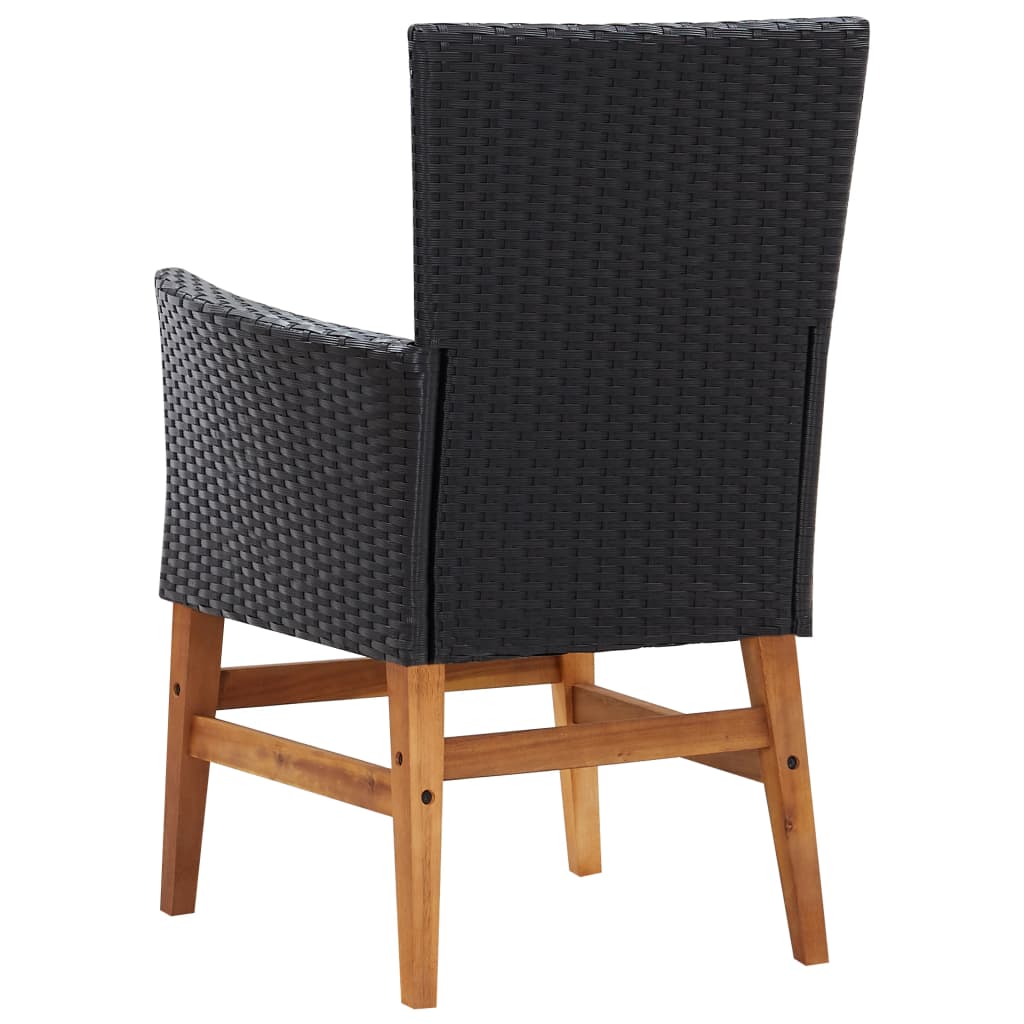 7 pcs conjunto jantar exterior vime PE e madeira acácia preto