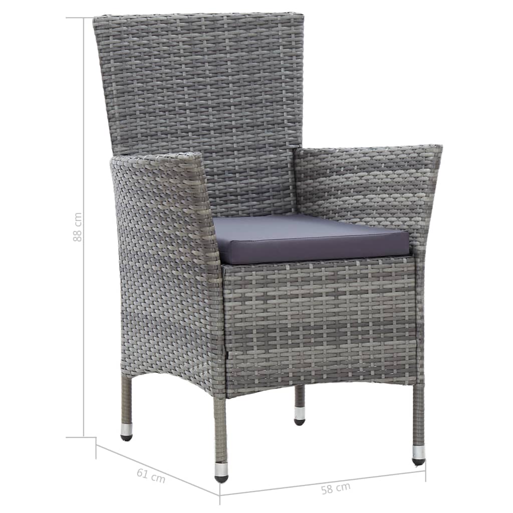 5 pcs conjunto jantar exterior c/ almofadões vime PE cinzento