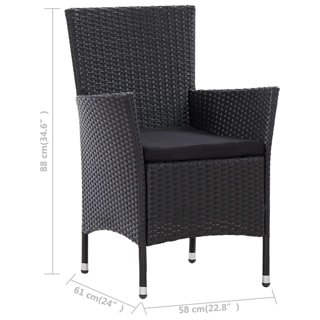 5 pcs conjunto jantar exterior com almofadões vime PE preto