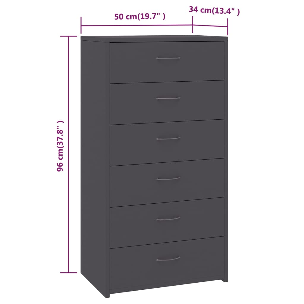 Aparador com 6 gavetas 50x34x96 cm contraplacado branco