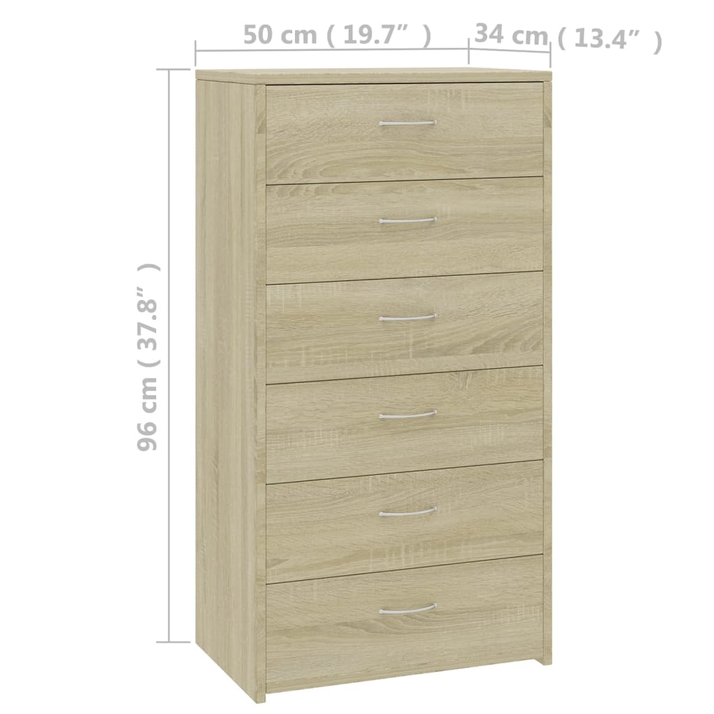 Aparador com 6 gavetas 50x34x96 cm contraplacado branco
