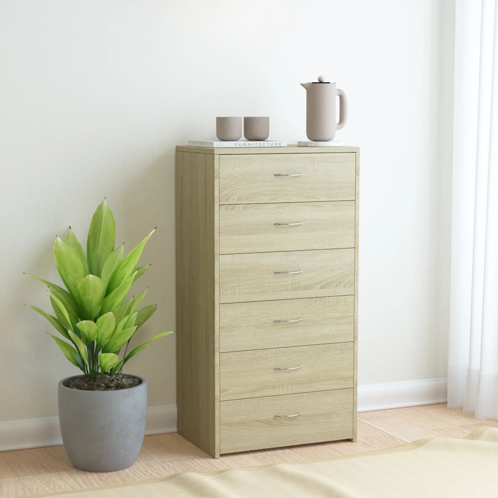 Aparador com 6 gavetas 50x34x96 cm contraplacado branco