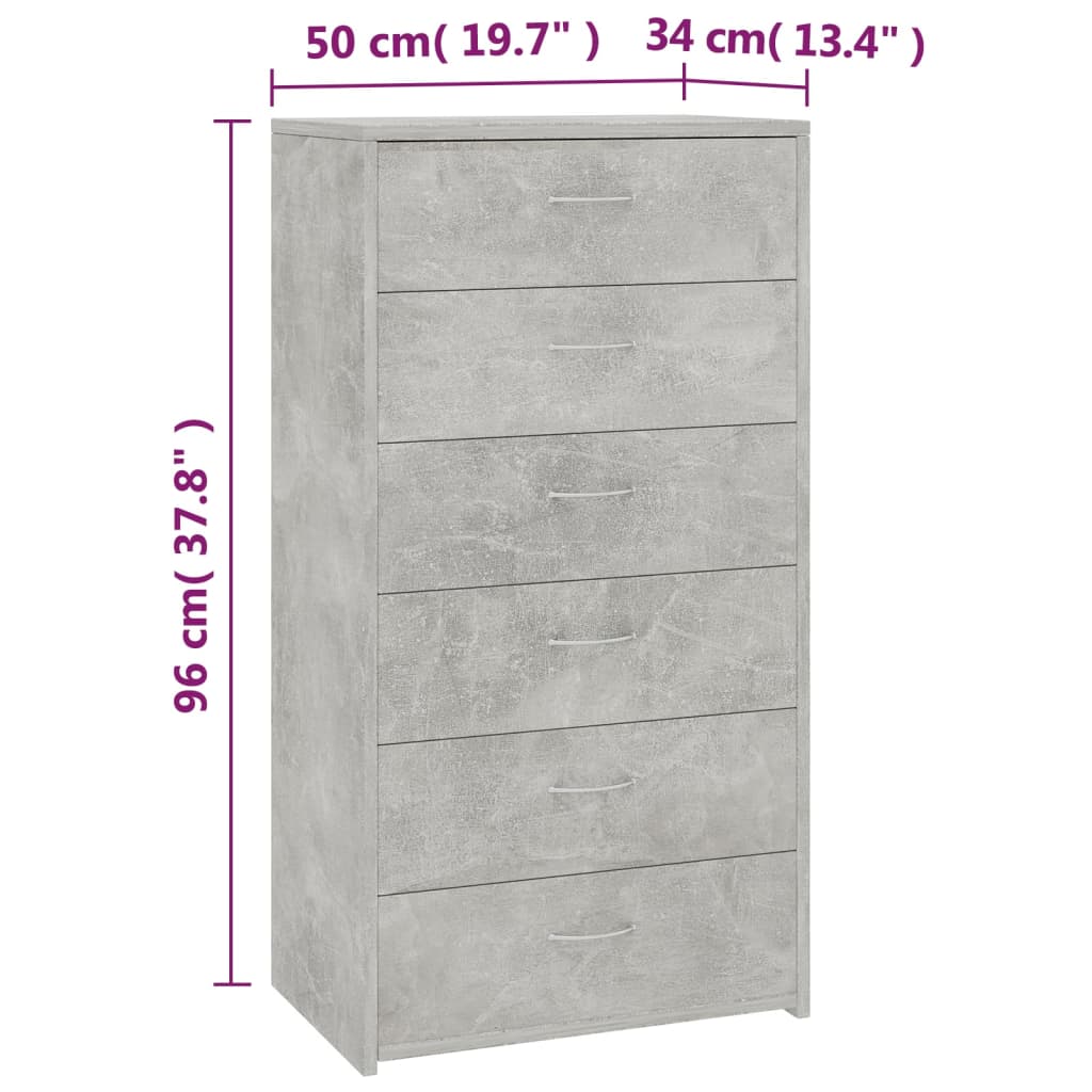 Aparador com 6 gavetas 50x34x96 cm contraplacado branco