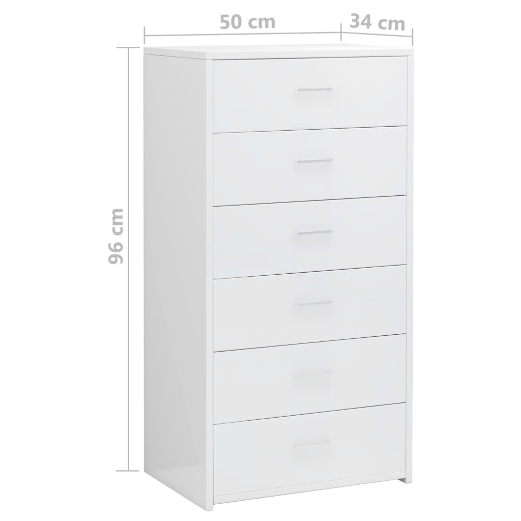 Aparador com 6 gavetas 50x34x96 cm contraplacado branco