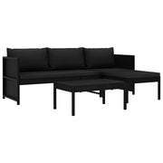 3 pcs conjunto lounge de jardim c/ almofadões vime PE preto