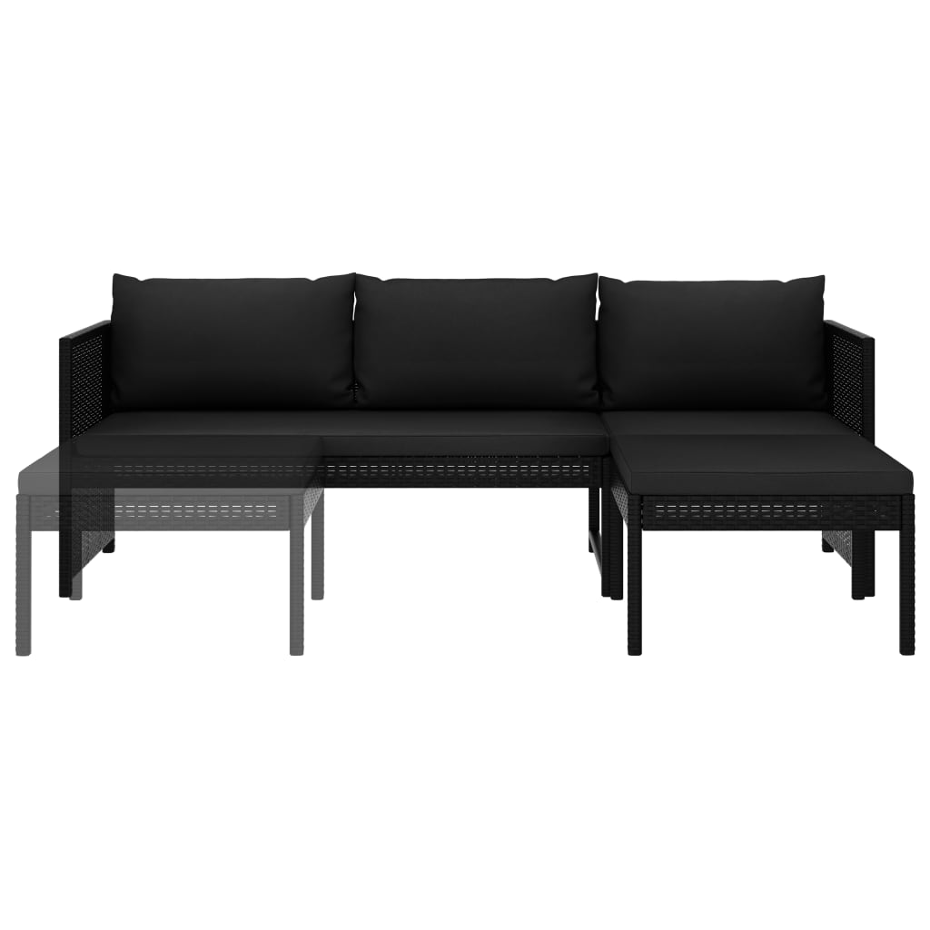 3 pcs conjunto lounge de jardim c/ almofadões vime PE preto
