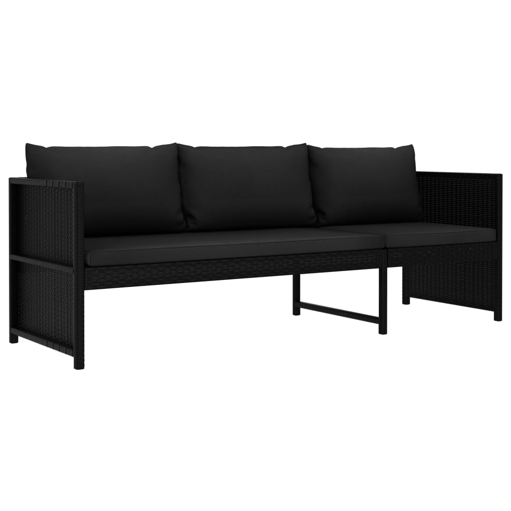 3 pcs conjunto lounge de jardim c/ almofadões vime PE preto