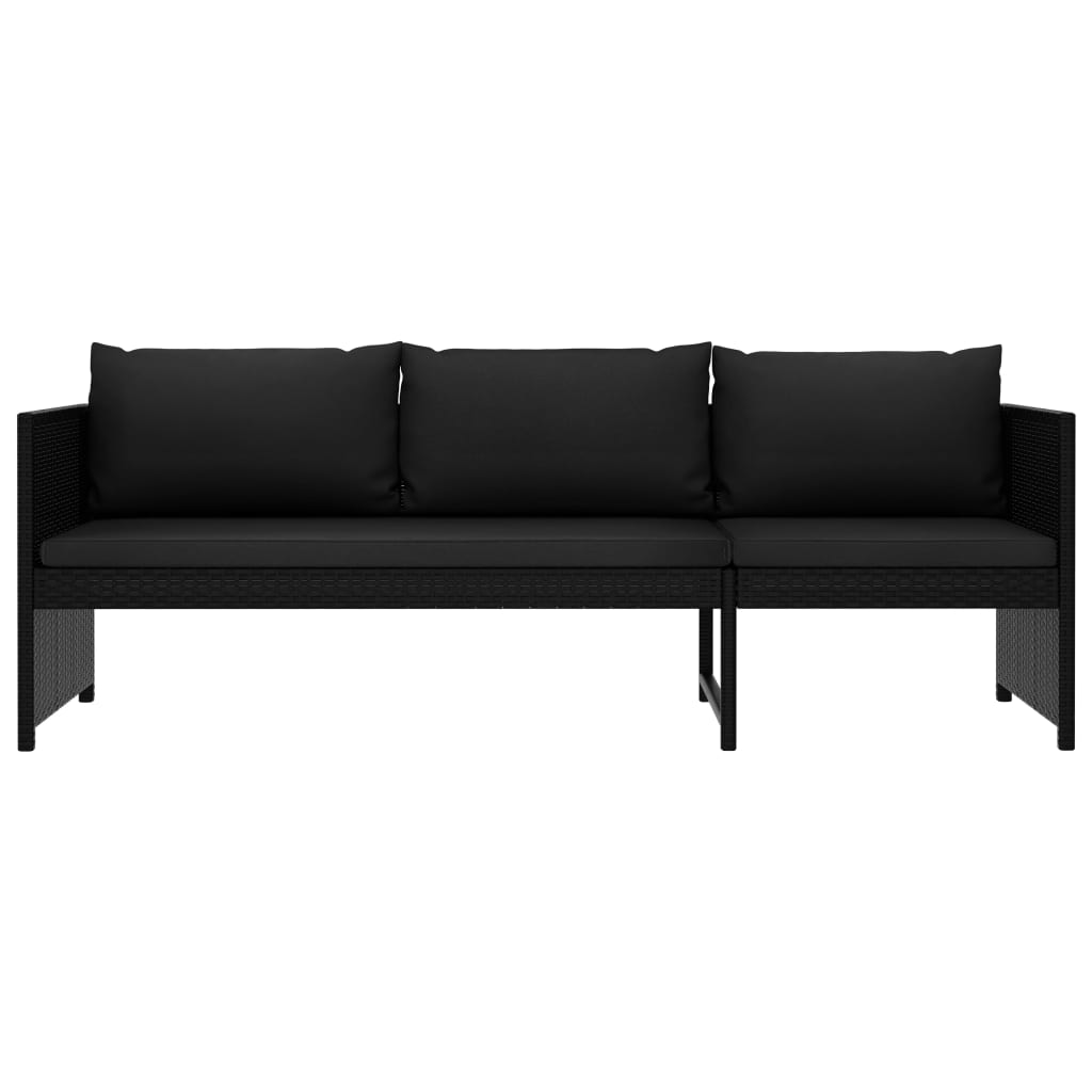3 pcs conjunto lounge de jardim c/ almofadões vime PE preto